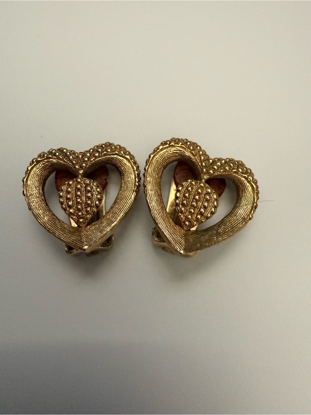 Vintage Christian Dior Gold Heart Clip-On Earrings